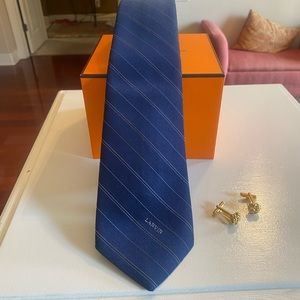 LANVIN blue and white striped tie